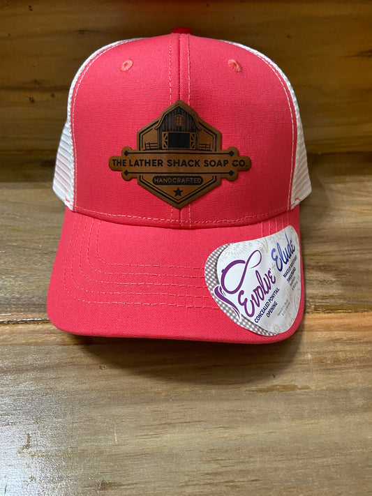 Ladies Base Ball Cap Coral And White